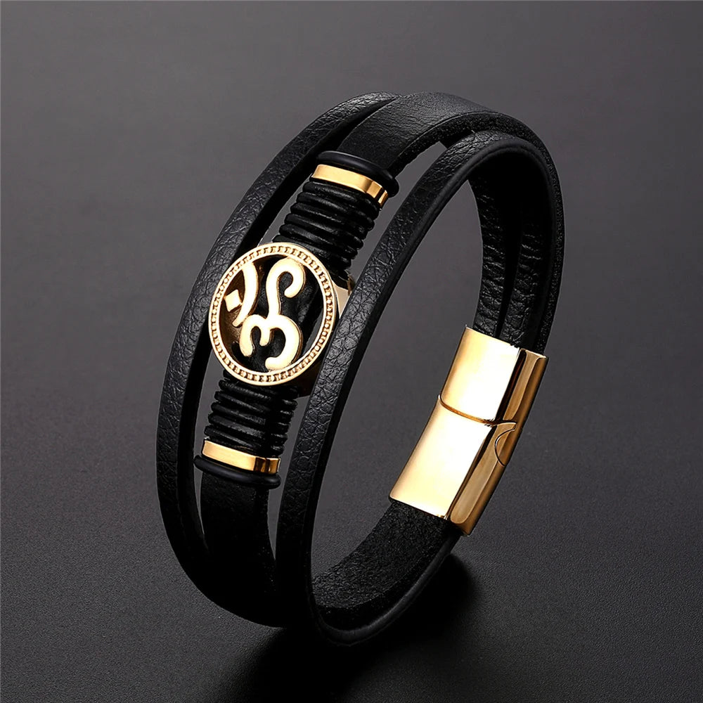 Pulsera de cuero genuino negro para hombres