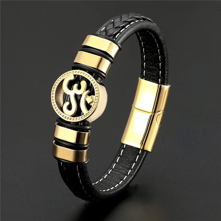 Pulsera de cuero genuino negro para hombres