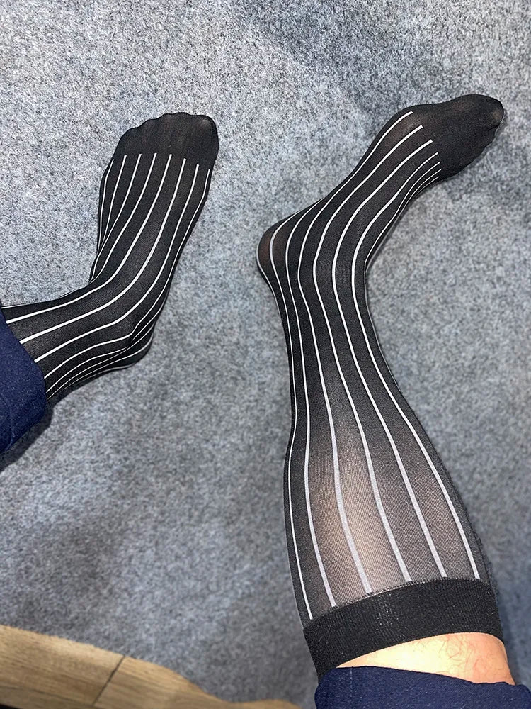 Calcetines de seda ultrafinos para hombre, medias de vestir formales, transparentes, sexys, eróticos, hombres de negocios