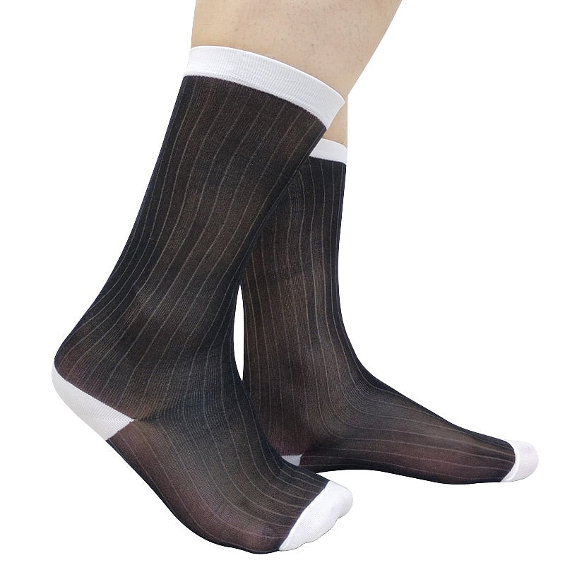 Calcetines de vestir a rayas para hombre, medias de tubo alto