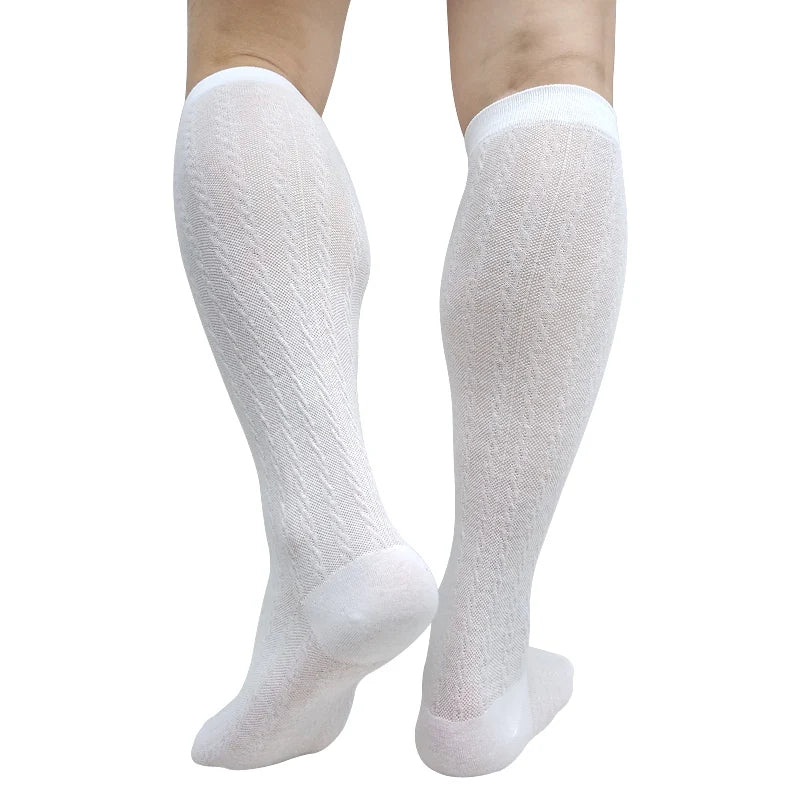 Calcetines de algodón a rayas para hombre, medias de negocios de tubo largo hasta la rodilla, traje Formal, transparente, de malla, manguera transpirable