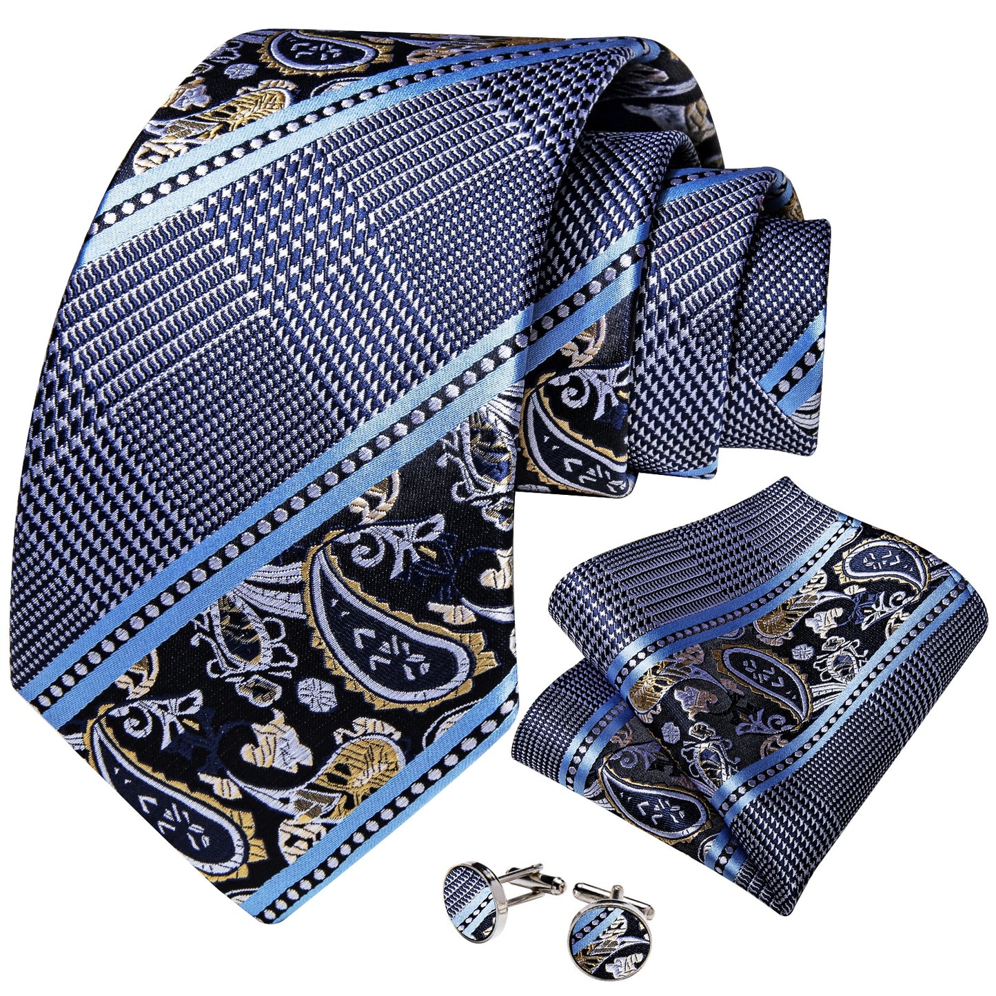 Designer Striped Floral Paisley Light Blue Silk Ties for Bussiness Men