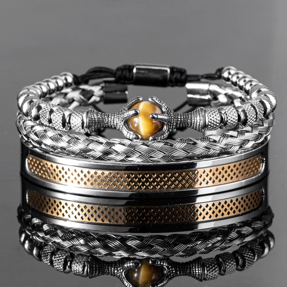 Conjunto de pulsera de lujo de acero inoxidable para hombres elegantes