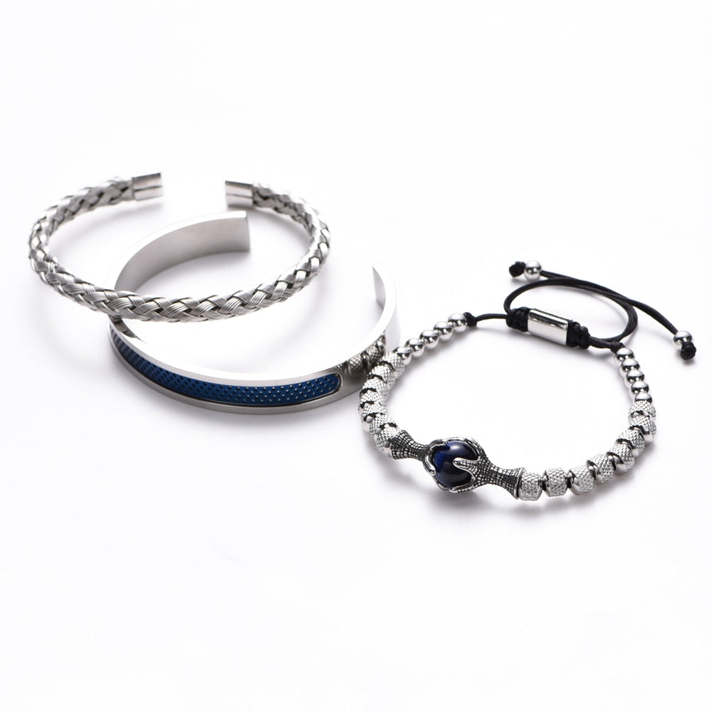 Conjunto de pulsera de lujo de acero inoxidable para hombres elegantes