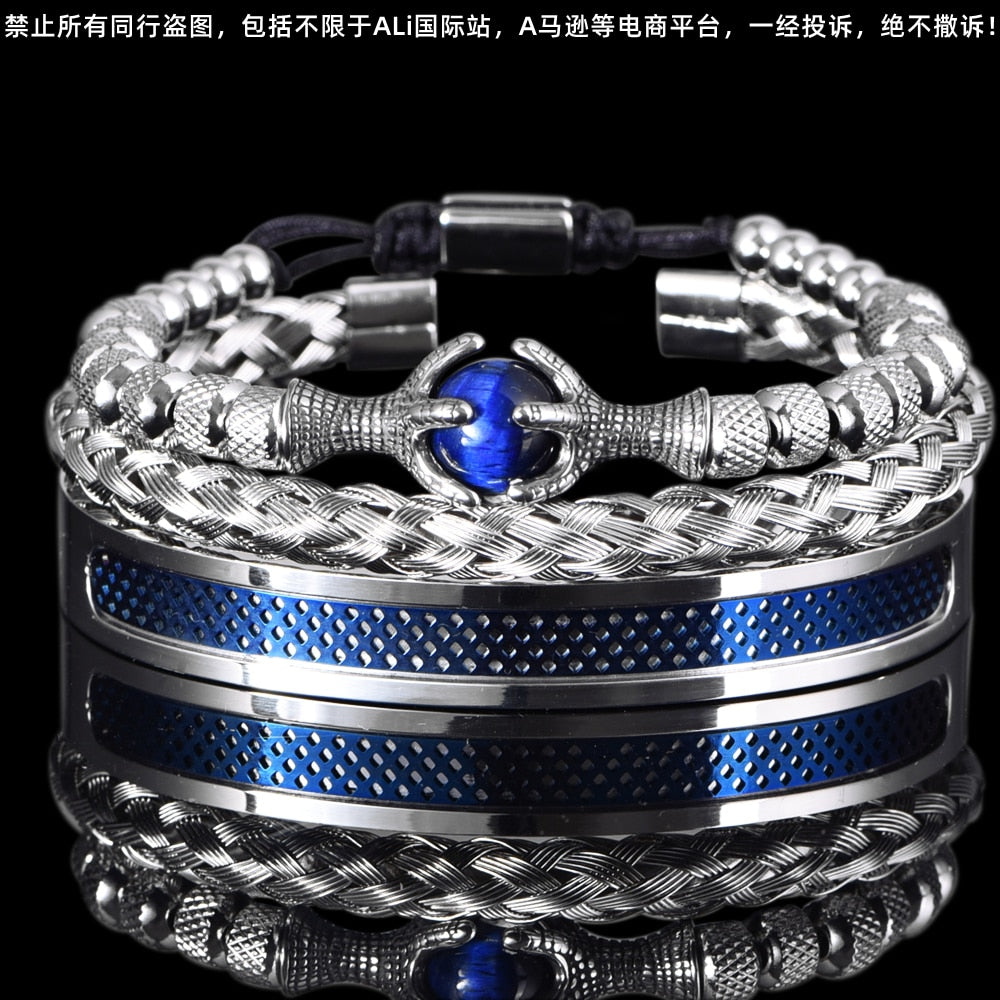 Conjunto de pulsera de lujo de acero inoxidable para hombres elegantes