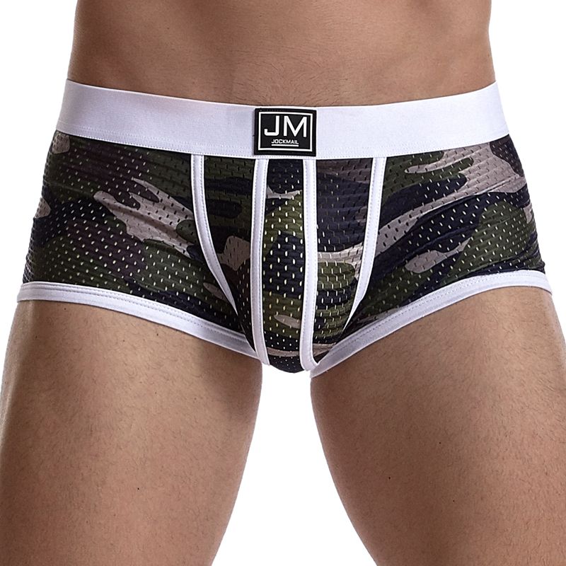 Ropa interior Sexy Gay para hombre, calzoncillos de malla de camuflaje