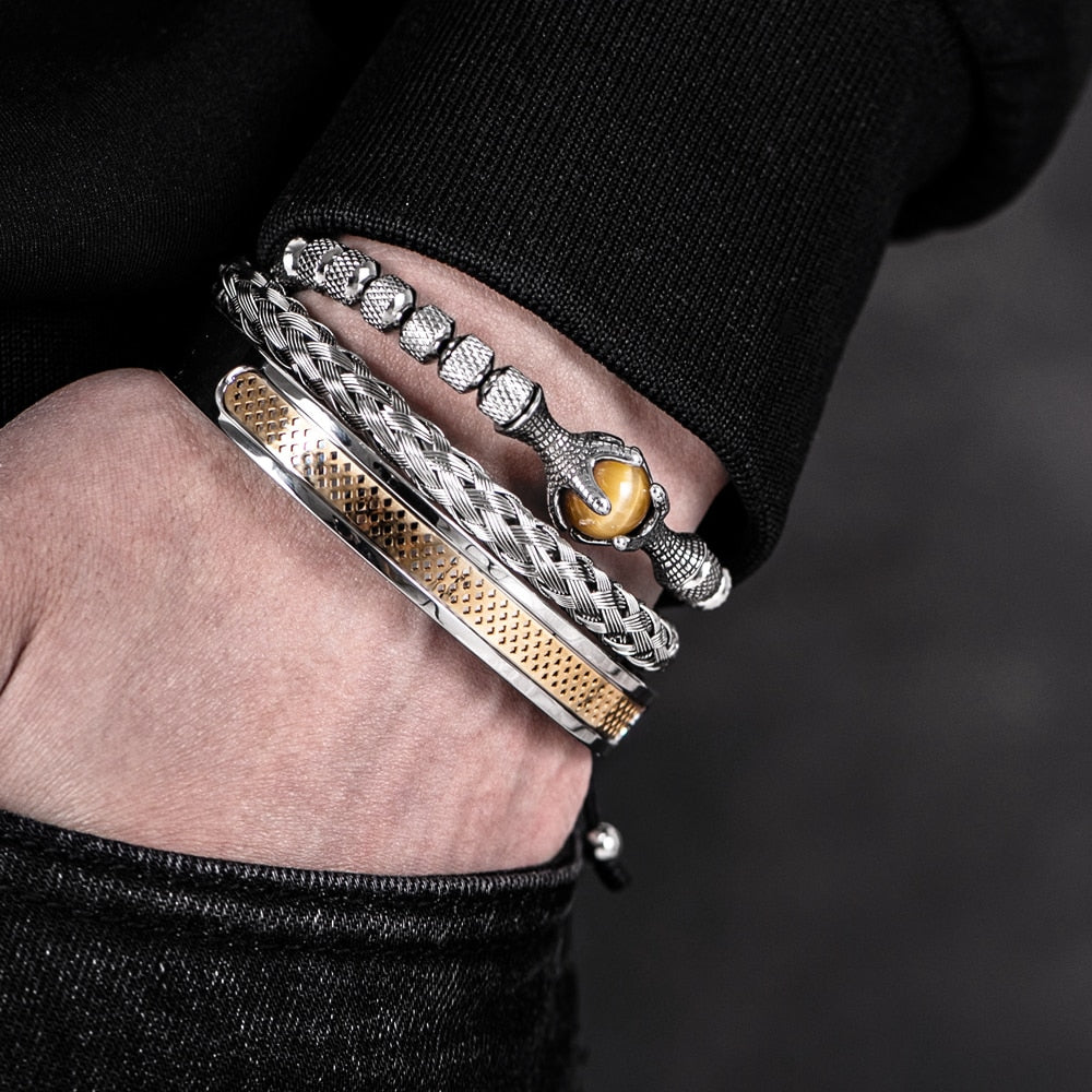 Conjunto de pulsera de lujo de acero inoxidable para hombres elegantes