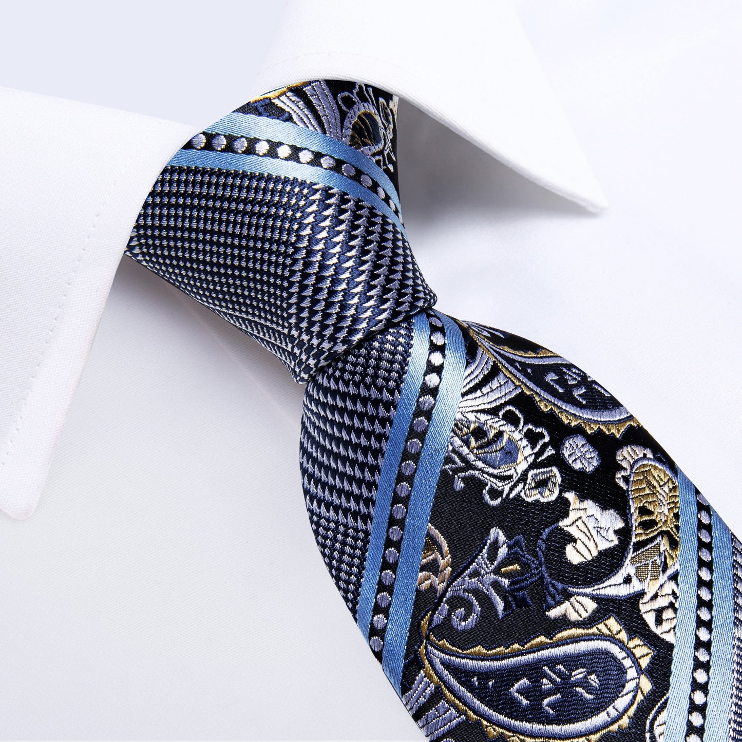 Designer Striped Floral Paisley Light Blue Silk Ties for Bussiness Men